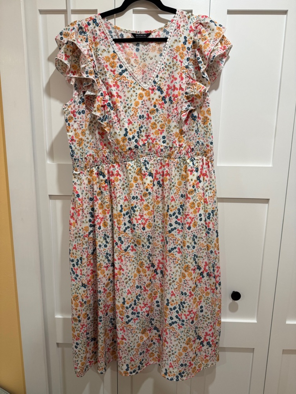 Bloomchic Floral Ruffle V-Neck Midi Dress
